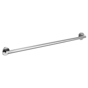 Chrome round grab bar with circular wall mounts at each end, mounted horizontally.