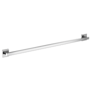 Chrome linear grab bar with square wall-mounted brackets on each end.