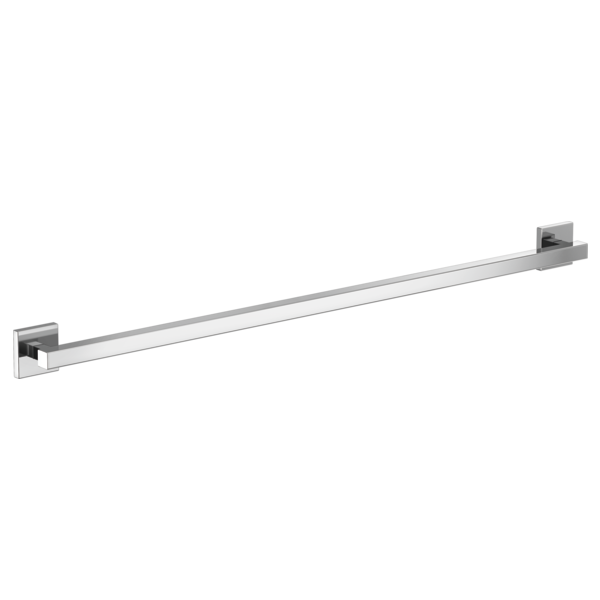 Chrome linear grab bar with square wall-mounted brackets on each end.