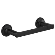 Matte black towel bar with round wall-mounted brackets on each end.