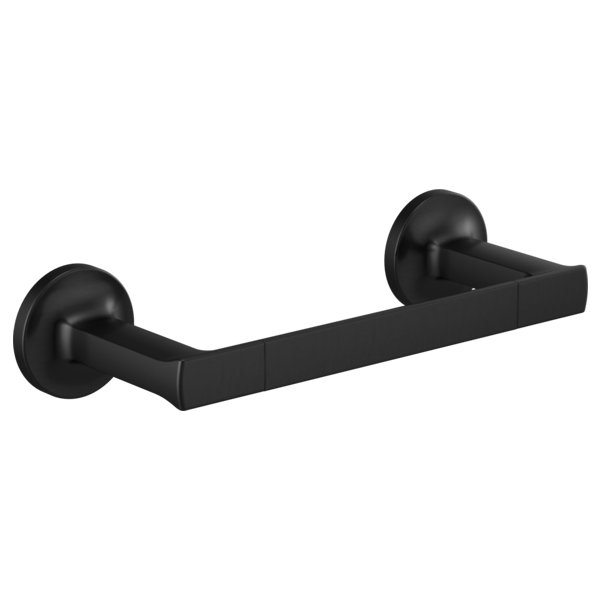 Matte black towel bar with round wall-mounted brackets on each end.