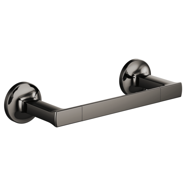 Matte black metal towel bar with cylindrical wall-mounted ends and rectangular horizontal bar.