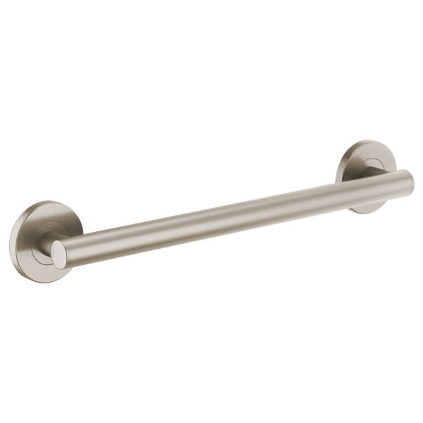 Stainless steel cylindrical grab bar with round mounting flanges on each end.