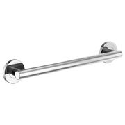 Chrome cylindrical grab bar with round mounting flanges on each end.