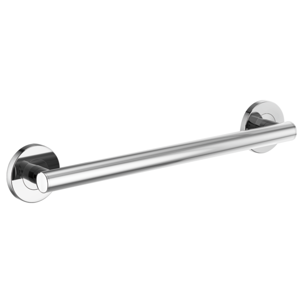 Chrome cylindrical grab bar with round mounting flanges on each end.