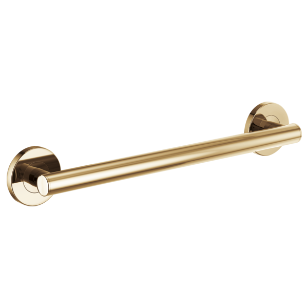Brushed gold cylindrical grab bar with round mounting flanges on each end.