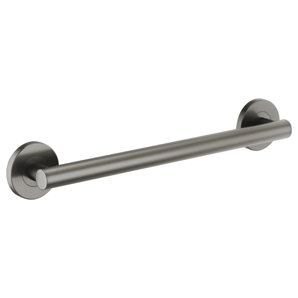 Stainless steel cylindrical grab bar with circular mounting flanges on each end, shown at an angle against white background.