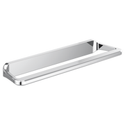 Chrome towel bar with rounded ends and wall-mounted bracket hardware.
