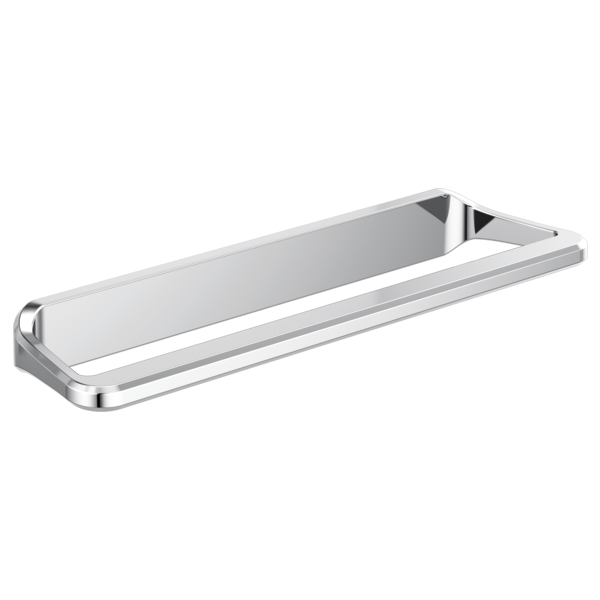 Chrome towel bar with rounded ends and wall-mounted bracket hardware.