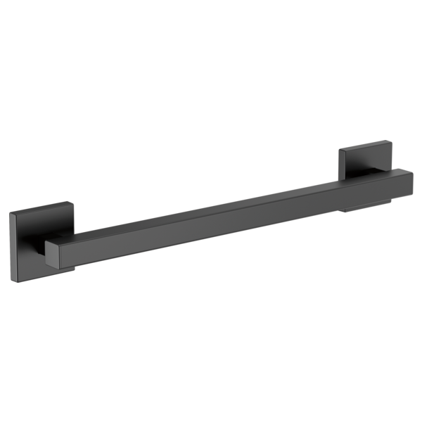 Black matte linear grab bar with square mounting plates at each end.