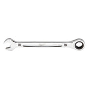 16mm metric ratcheting combination wrench with open end on left and ratchet socket head on right.