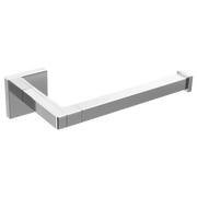 Chrome and gray square wall-mounted tissue holder with horizontal bar and angular bracket design.