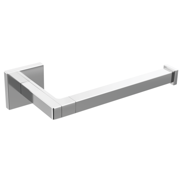 Chrome and gray square wall-mounted tissue holder with horizontal bar and angular bracket design.