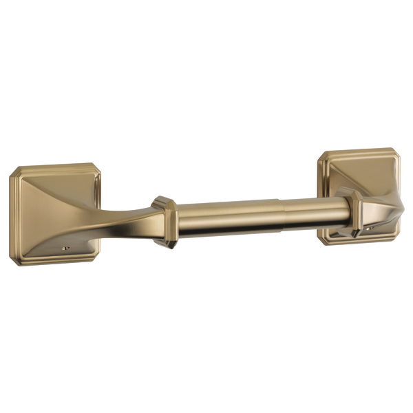 Champagne bronze wall-mounted tissue holder with square mounting plates and horizontal cylindrical bar.