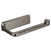 Black onyx metal tissue holder with curved base and rectangular opening, mounted wall fixture.
