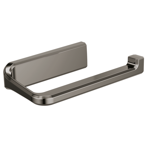 Black onyx metal tissue holder with curved base and rectangular opening, mounted wall fixture.