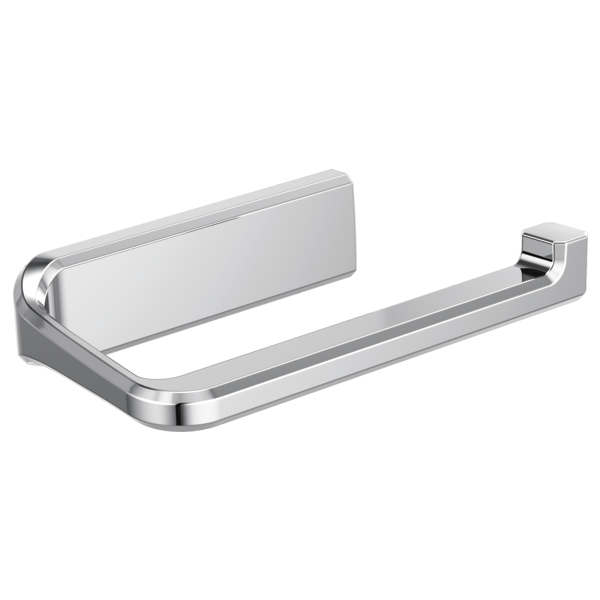 Chrome tissue holder with curved rectangular design and wall-mounted brackets.
