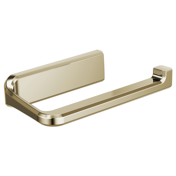 Brushed gold tissue holder with curved arms and rectangular mounting bracket.