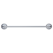 Chrome towel bar with circular wall mounts on each end, 24 inches wide.