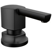 Matte black towel bar with cylindrical base and horizontal arm extending to the right.