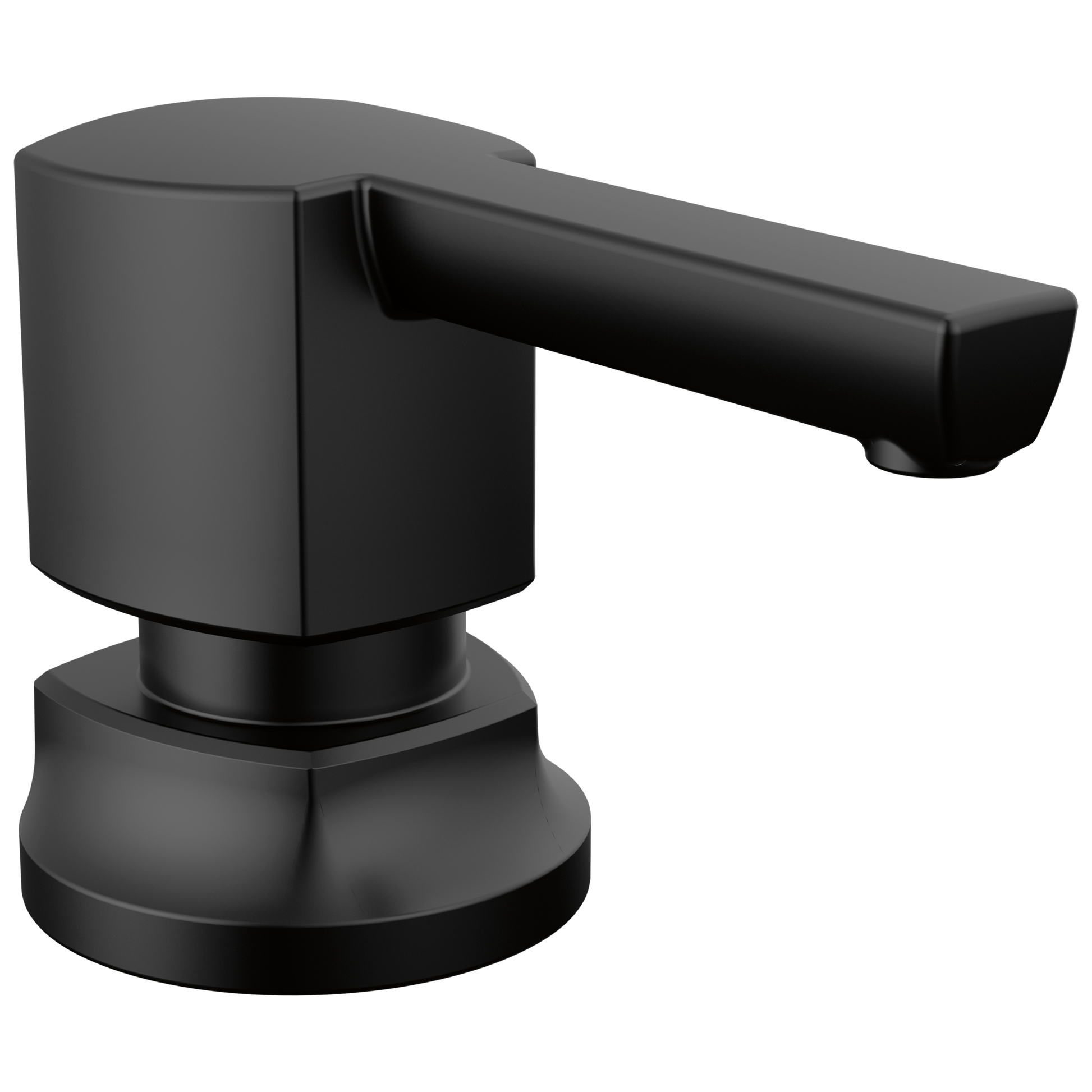 Matte black towel bar with cylindrical base and horizontal arm extending to the right.
