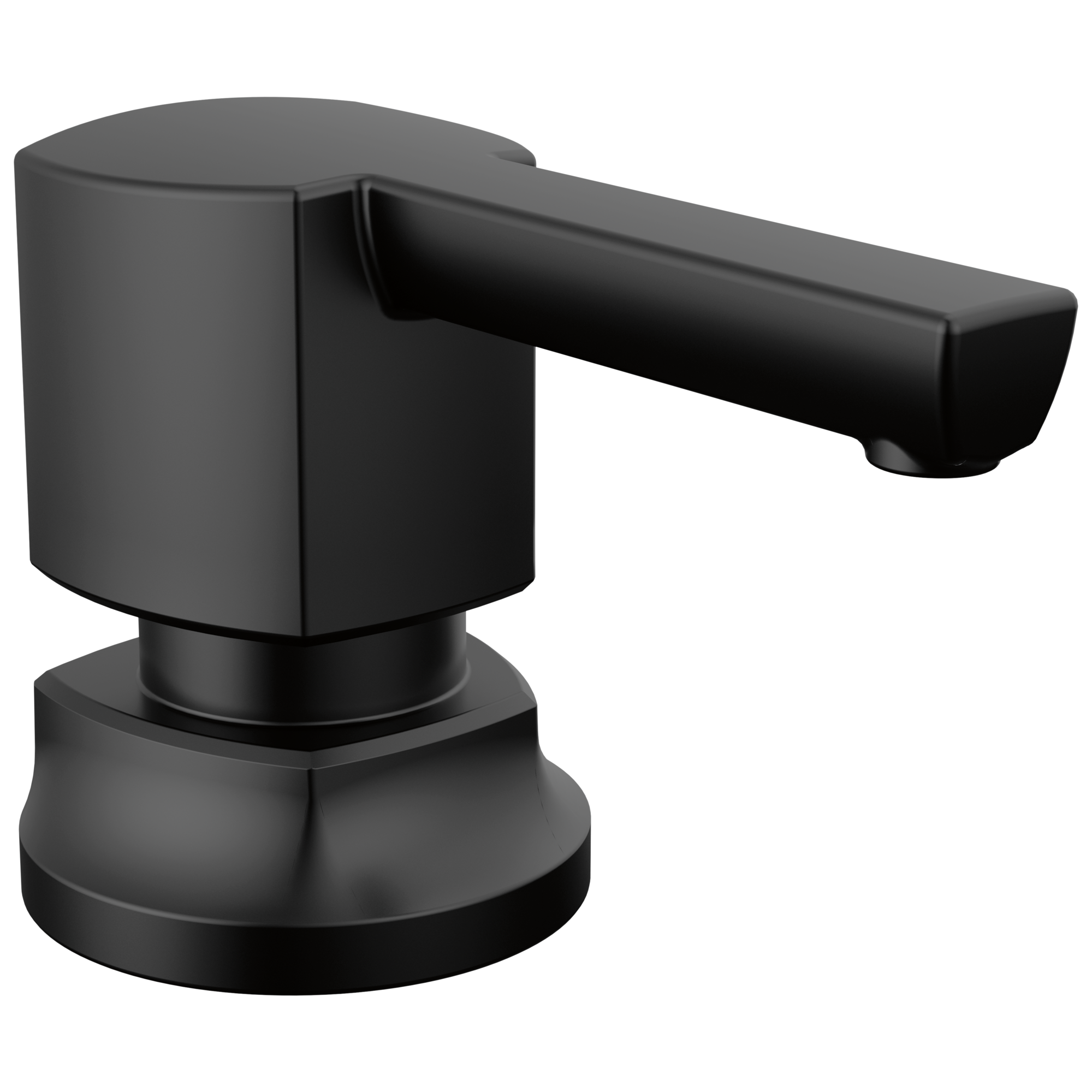 Matte black towel bar with cylindrical base and horizontal arm extending to the right.