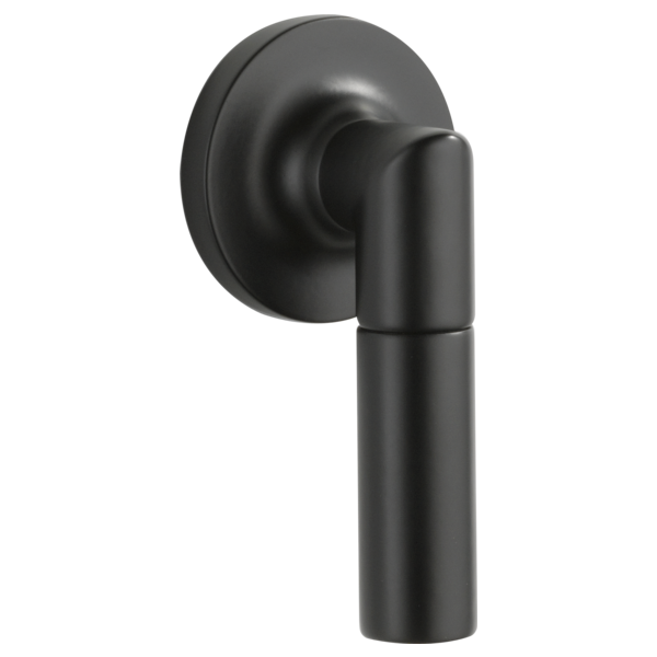 Matte black side mount flush lever with cylindrical handle and circular mounting plate.