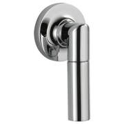 Polished chrome side mount flush lever with cylindrical handle and circular mounting plate.