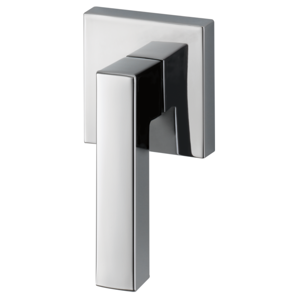 Chrome side mount flush lever with rectangular handle and square mounting plate.