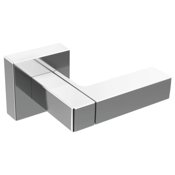 Chrome and white metal flush lever handle with square mounting plate and rectangular lever arm.