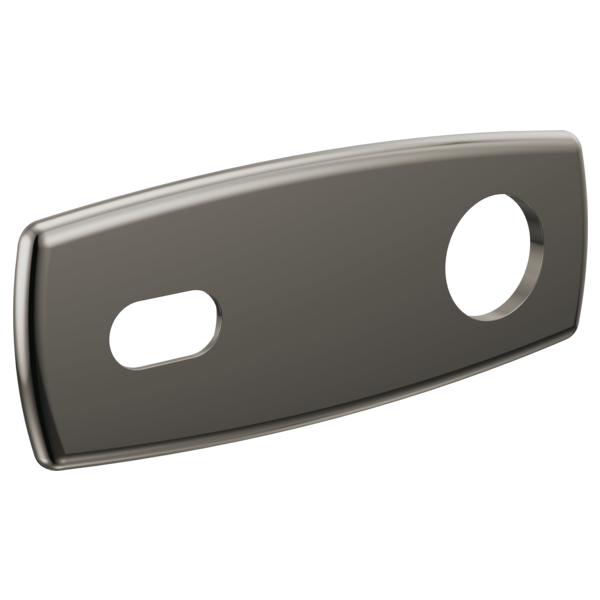 Gunmetal gray wall plate escutcheon with two mounting holes, curved rectangular shape.