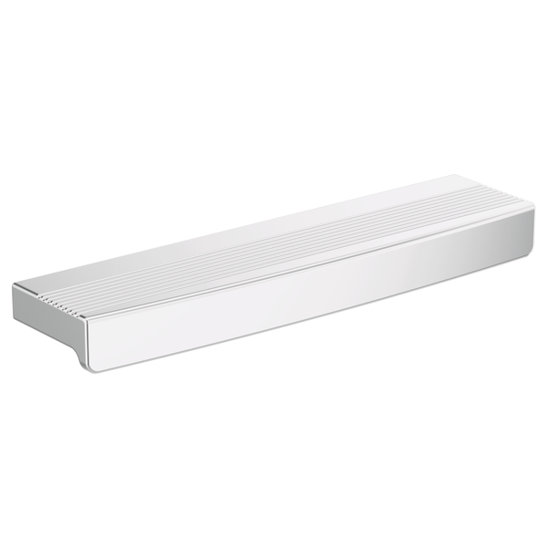 Polished chrome rectangular drawer pull with horizontal knurled grip pattern on top surface.
