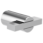 Polished chrome drawer pull with cylindrical handle and rectangular base plate.