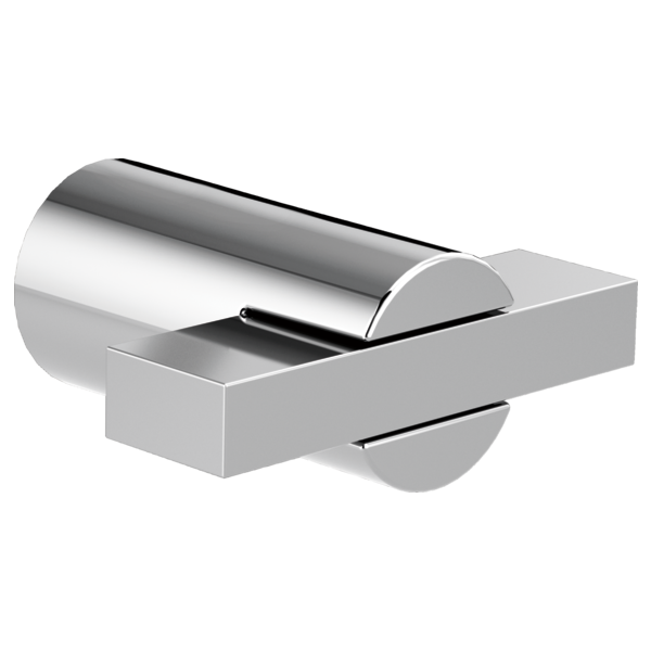 Polished chrome drawer pull with cylindrical handle and rectangular base plate.