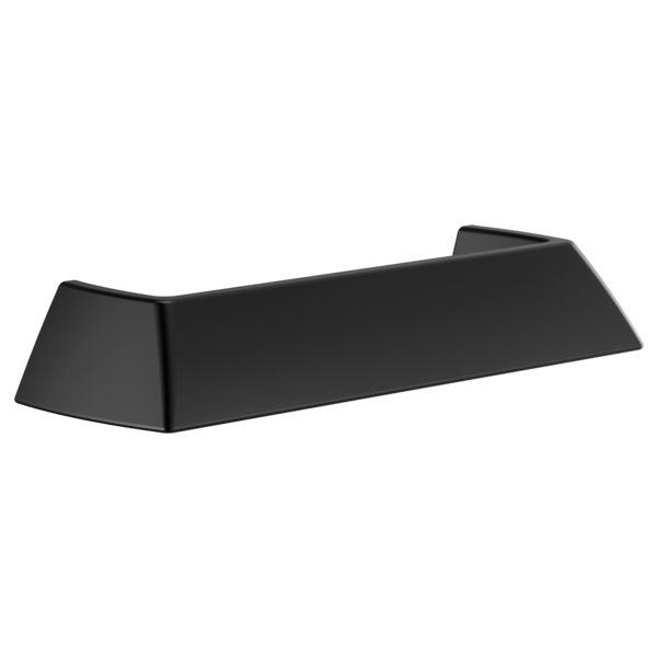 Black metal drawer pull with angled trapezoidal ends and a curved central handle section.