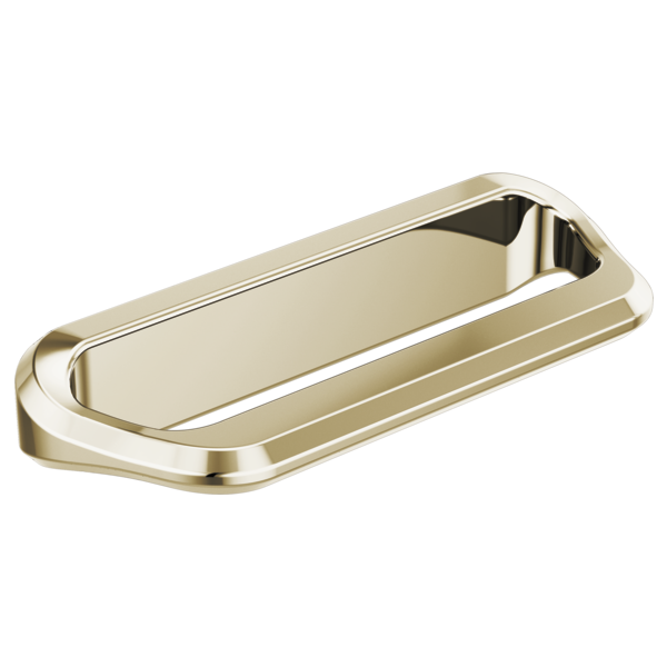 Polished brass rectangular drawer pull with rounded corners and recessed grip area.