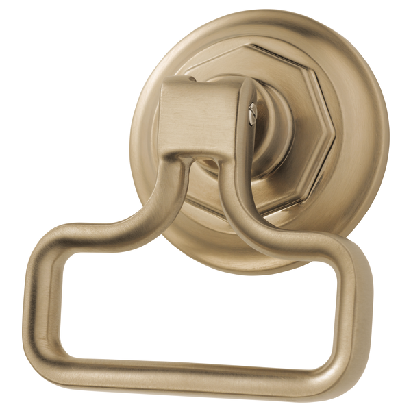 Champagne bronze drawer knob with circular backplate and curved rectangular pull handle.