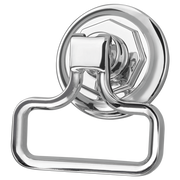 Polished chrome drawer knob with rectangular pull handle and circular rose plate.