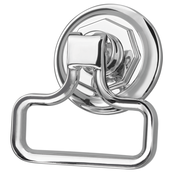 Polished chrome drawer knob with rectangular pull handle and circular rose plate.