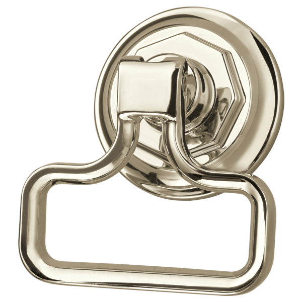 Polished nickel drawer knob with rectangular handle and circular mounting plate.
