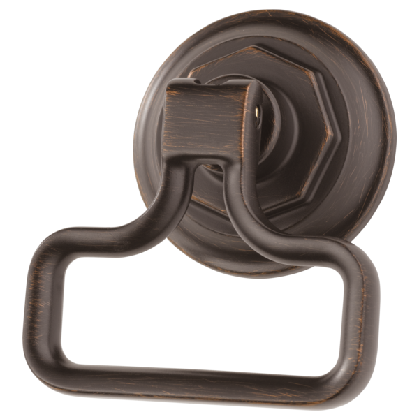 Dark bronze rectangular drawer knob with curved handle and circular mounting base.