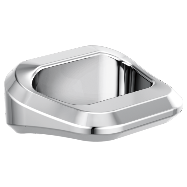 Polished chrome drawer knob with curved squared edges and concave center grip.