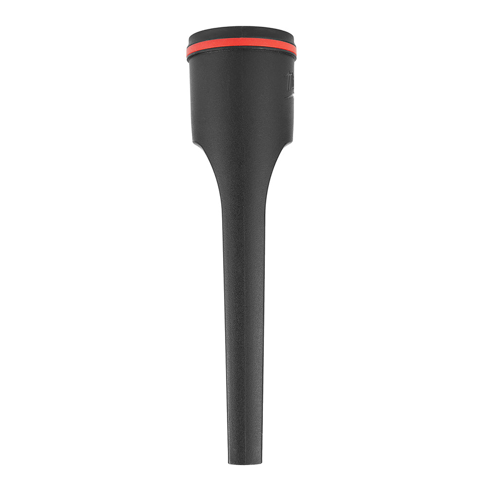Black plastic crevice tool with red band near the tapered end for vacuum attachment.
