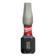 Milwaukee Shockwave Impact square recess #2 insert bit with gray tip, red band, and black hexagonal shaft marked "S02".