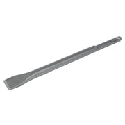 Gray steel SDS-Max flat chisel with rounded end and wide blade on long shaft.