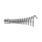 Metal funnel auger cable with coiled spring design and connector fitting on left end.
