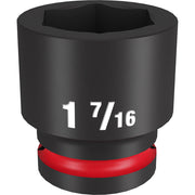 Black 3/4" drive socket with 1 7/16" size marking and red grip band around base.