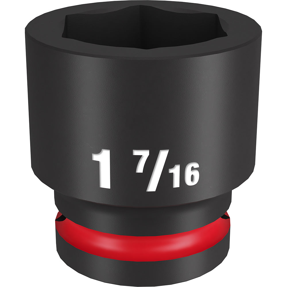 Black 3/4" drive socket with 1 7/16" size marking and red grip band around base.