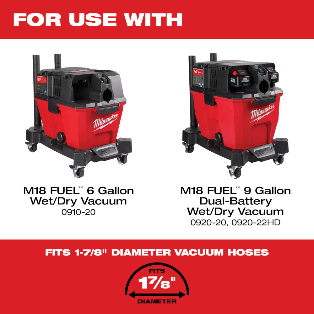 Black crevice tool attachment with 1-7/8" diameter for Milwaukee wet/dry vacuum hoses.