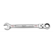 Silver combination wrench with open end on left and flex ratchet head on right, labeled 11/16 inch.